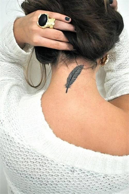 Feather tattoo on the neck