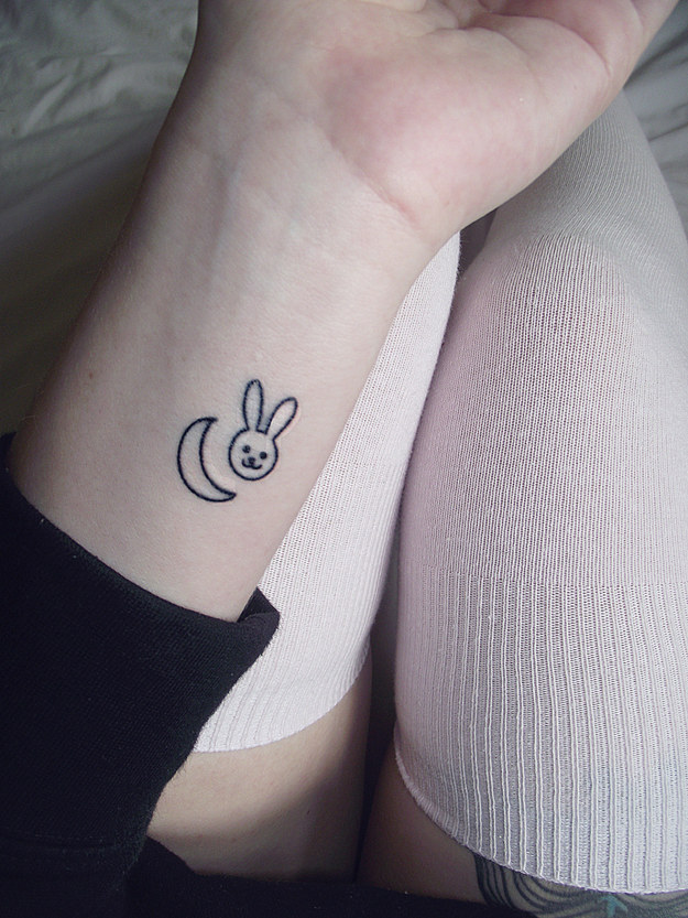 Cute bunny and moon tattoo