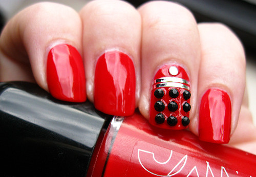 Red decorated nails