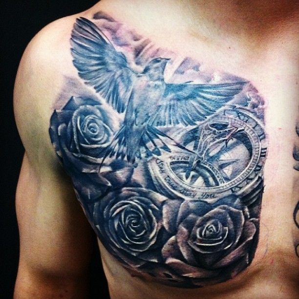 Bird tattoo on the chest