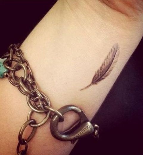 Small feather tattoo on the wrist