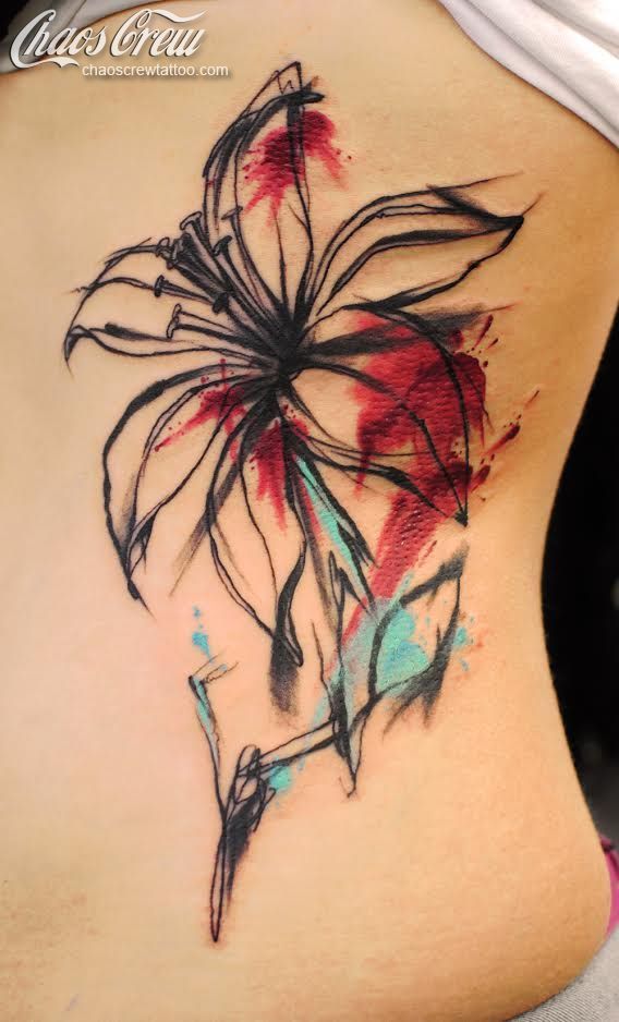 Watercolor lily tattoo