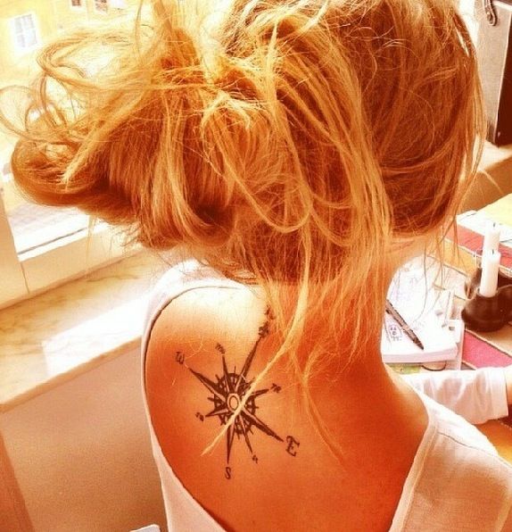 Simple compass tattoo on the back