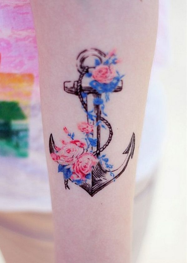 Anchor and flower tattoo