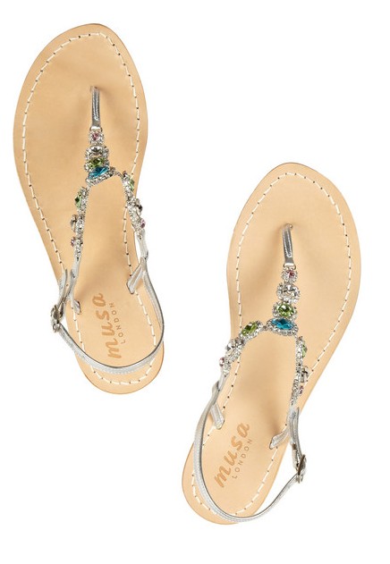 MUSA sandals in metallic leather with crystal embellishment