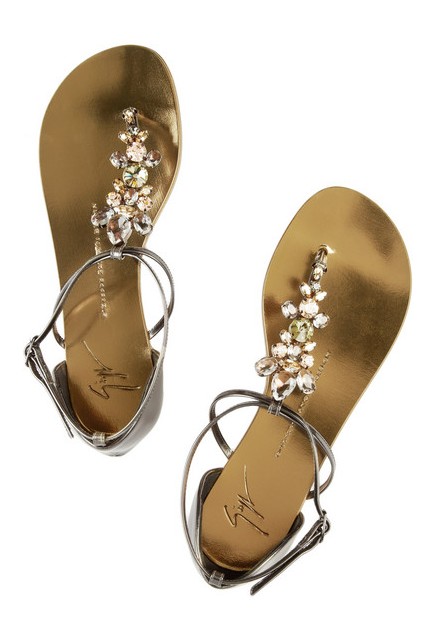 GIUSEPPE ZANOTTI Swarovski sandals in mirrored leather with crystal embellishment