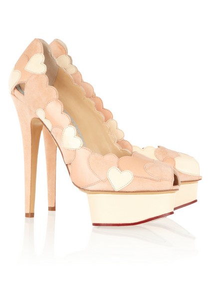 Charlotte Olympia Love Me pumps in leather and suede with heart application