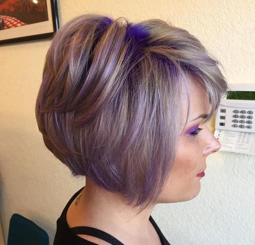Purple highlights in gray hair