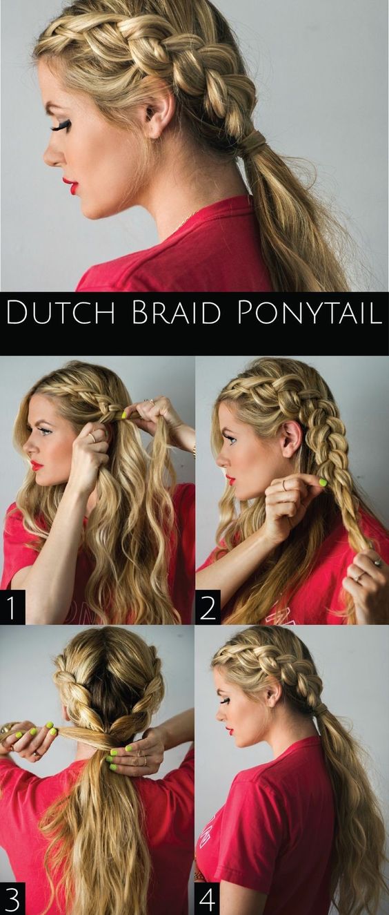 Dutch braided ponytail via