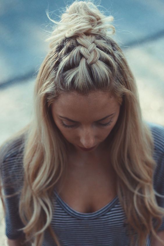 French braid top knot over