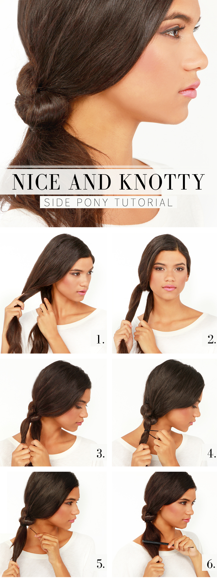 Sideways swept tutorial for knotty ponytail hairstyles