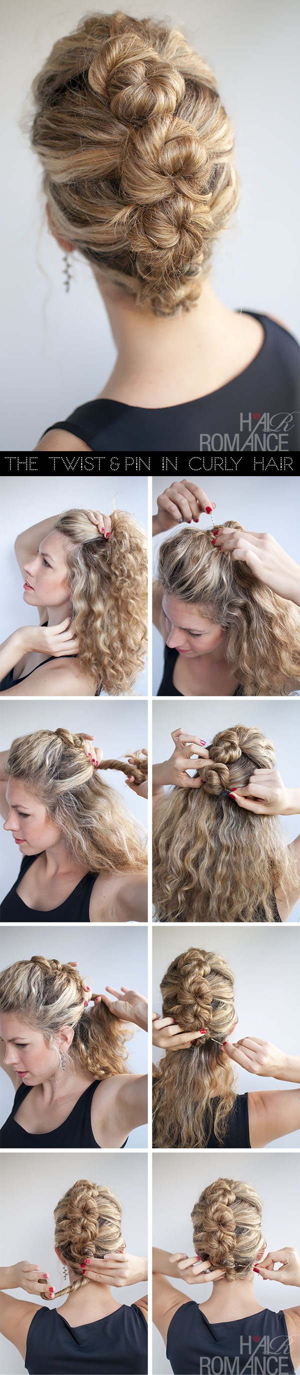 Pinned updo for curly hair