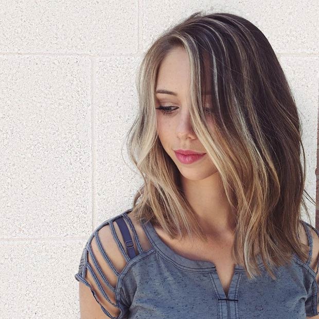 Long bob hairstyle with highlights