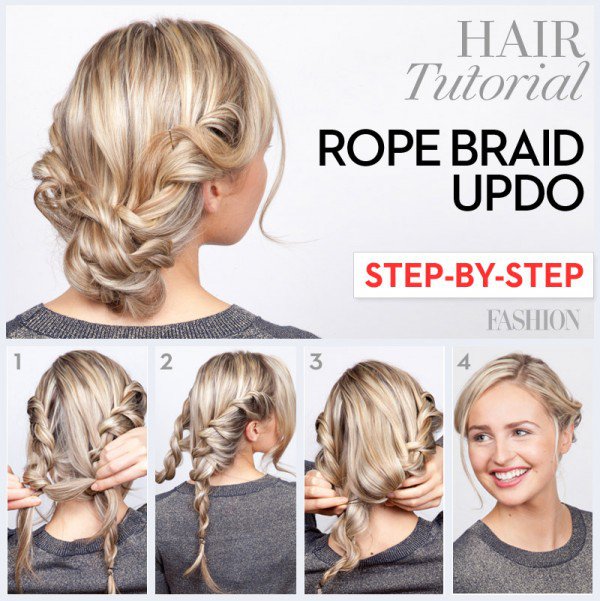 Rope braid updo hairstyle tutorial