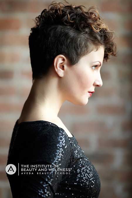 Shaved curly pixie hairstyle