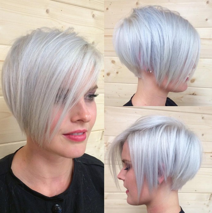 Short pixie haircut for silver gray hair