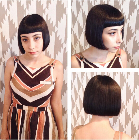 Short bob hairstyle with bangs