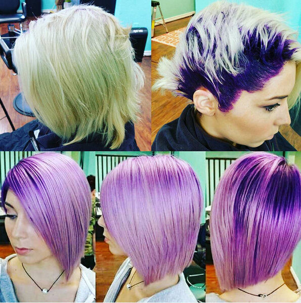 Straight bob haircut for purple hair