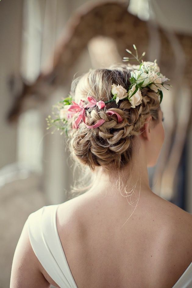 Wedding updo hairstyle with flowers