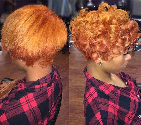 Short curly hairstyle for orange hair