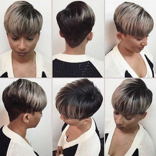 Short straight hairstyle with highlights