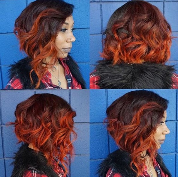 Medium wavy hairstyle for red ombre hair