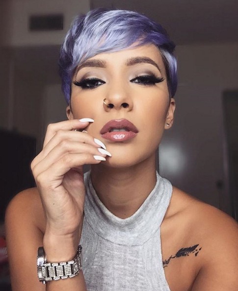 Short pixie hairstyle for purple hair