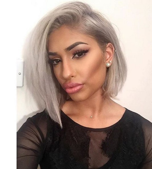 Medium bob hairstyle for silver gray hair