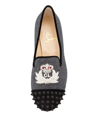 Christian Louboutin Intern Spikeed Cap-Toe Flannel Loafer, Gray Black