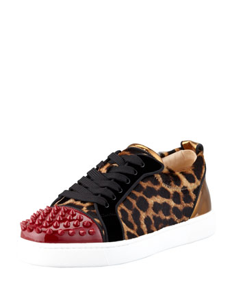 Christian Louboutin Louis Junior Spikes low top sneakers with leopard print