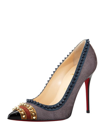 Christian Louboutin Malabar Hill rivet pump with mixed media and red sole, Acier