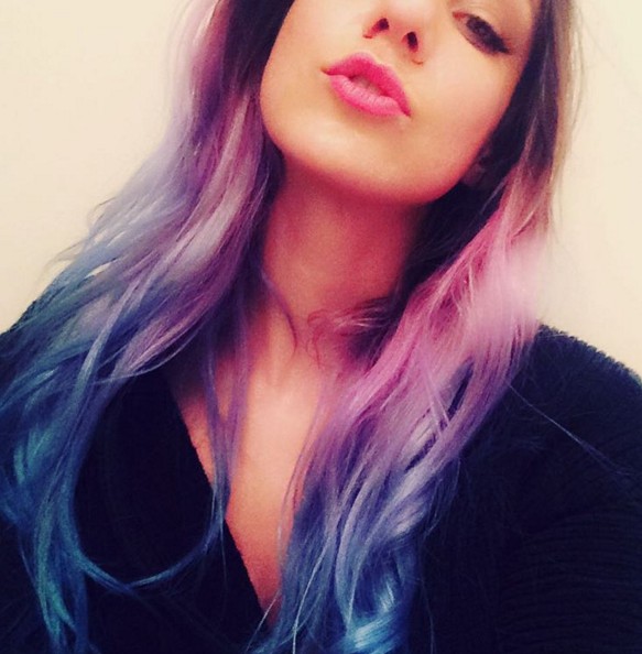 Purple to red ombre hairstyle