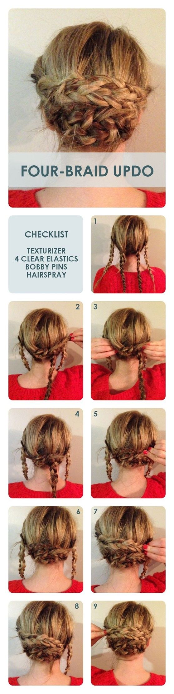 Updo hairstyle with four braids
