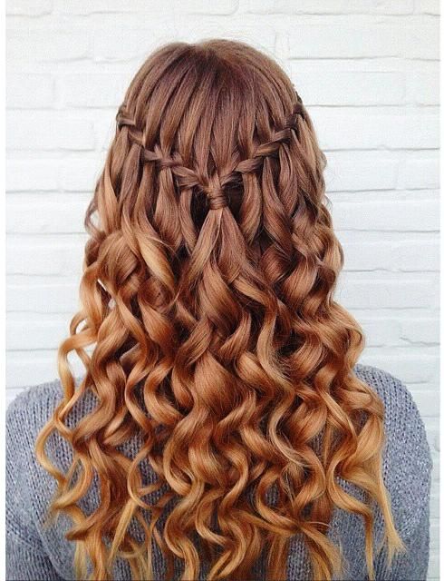 Glamorous waterfall braid for curly hair