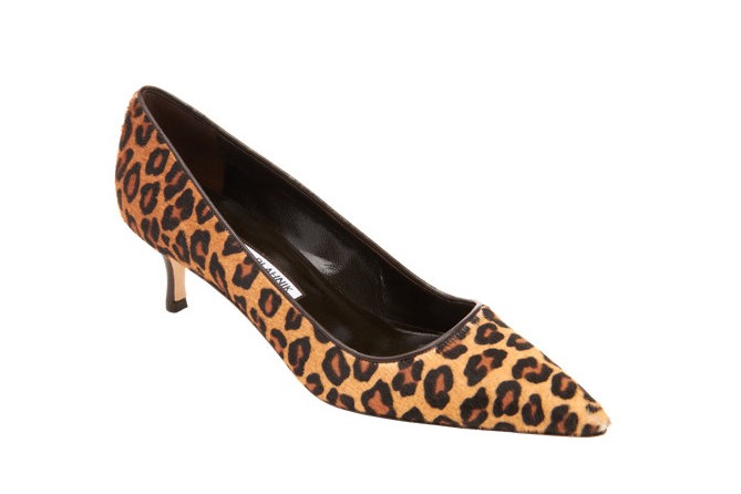 MANOLO BLAHNIK leopard kitten pump with pointed toes