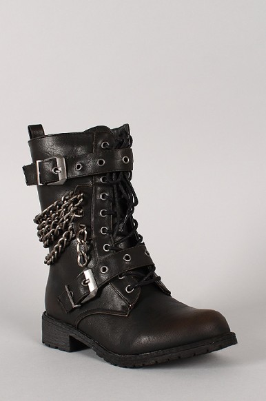 Wild Diva Lounge Timberly-119 Chain military lace-up boots