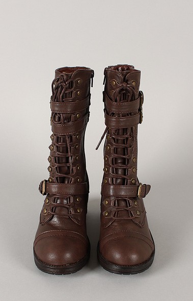 Bamboo Quentin-10 Buckle Lacing Mid Calf Boot