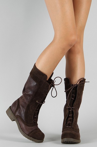 Qupid Raggae-16 lace-up boots with round toe and medium calf