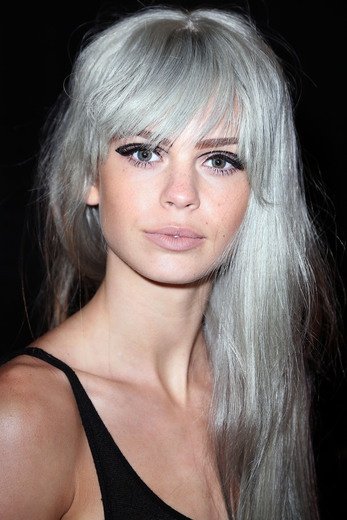 Long Silver Gray Hairstyle with Bangs