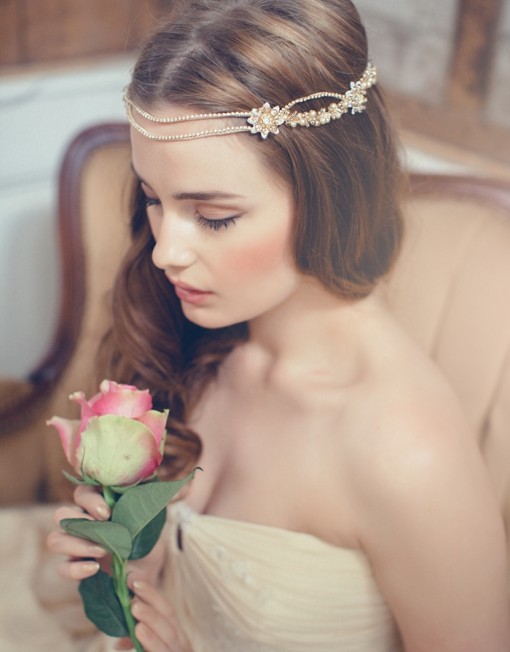Pretty bridal hairstyle with headgear