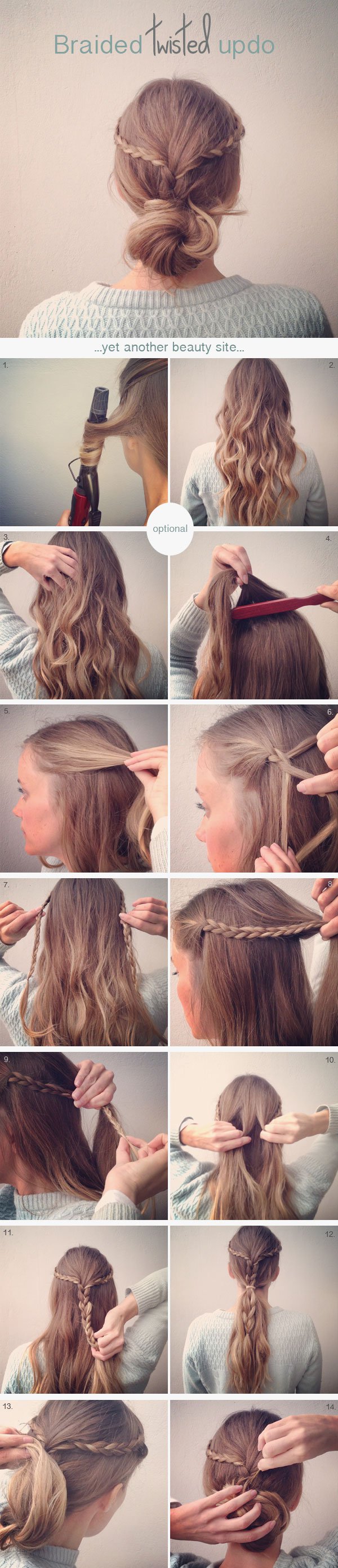 Loosely twisted updo with braid