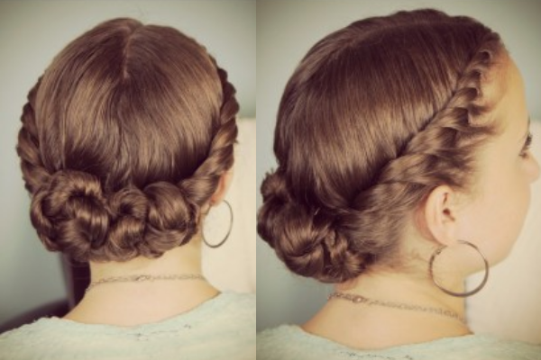 Lateral twists in bun hairstyle