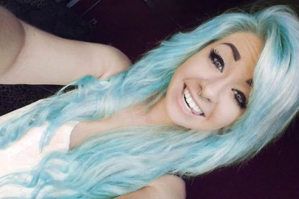 Pastel blue long wavy hair