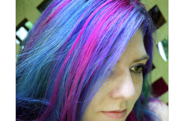 Long blue hair with pink highlights