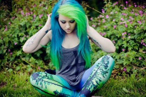 Nervous blue and green hair