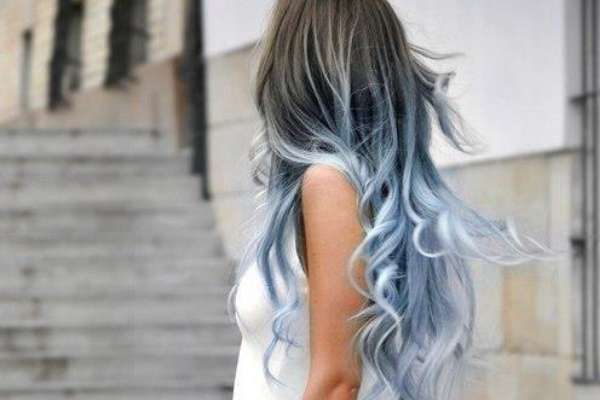 Blue and black wavy hair