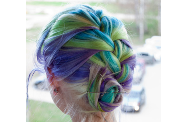 Blue, blonde and purple braided hair