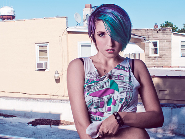 Purple and green short hair