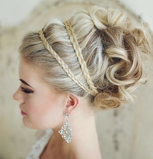 Top bun hairstyle with braid