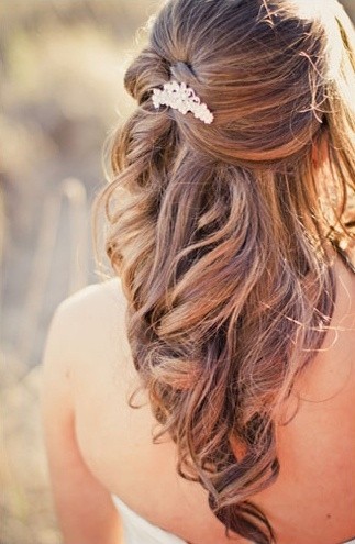 Pinned half updo for wedding